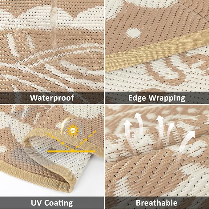 Pauwer Waterproof Outdoor Rug 6ft, Reversible Plastic Straw Patio Camping Rug - Image 3