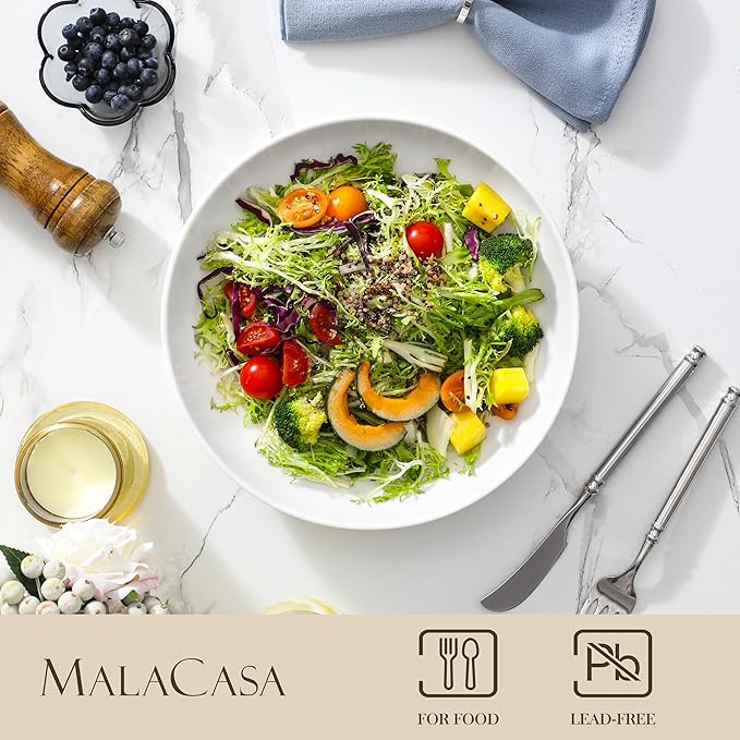 MALACASA 10" Large Pasta Bowls Set of 4, 56 OZ Wide and Shallow Salad Bowls - Image 3