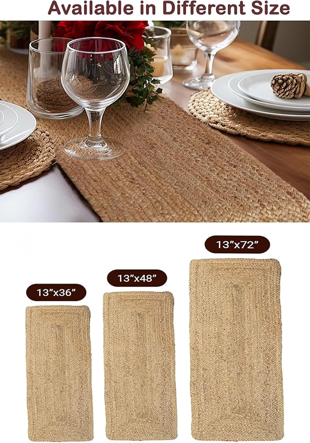 Pack of 2 Handwoven Rectangle Jute Braided Table Runner 13 x 108 Inch, 100% - Image 6