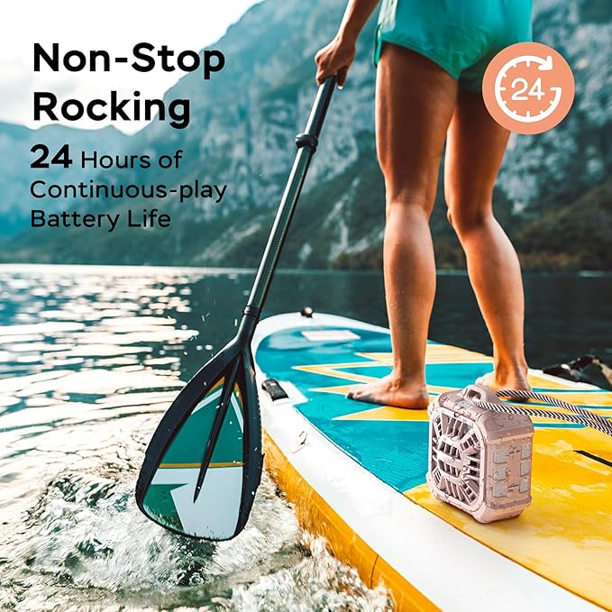 INSMY IP67 Waterproof Bluetooth Speaker, Shower Speaker Portable Small Clip-on, Multi Sync 100+ Speakers, Big Volume Booming Bass, 24H Playtime/Floatable/RGB Lights for Outdoor/Kayak/Beach(Pink)