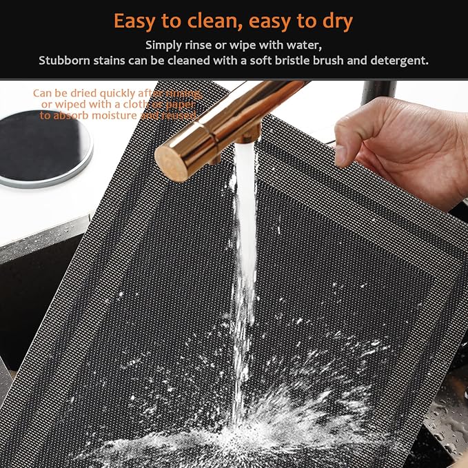 Black Gold Vinyl Placemats Set of 8, Heat Resistant Table Placemats | 18x12 - Image 5
