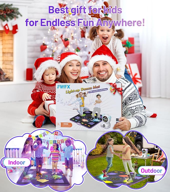 FWFX Dance Floor Games Mat for Kids, Rechargeable Light up Electronic Exercise Toy with Bluetooth for Boys and Girls, Ideal Christmas and Birthday Gift for Kids Ages 3 to 12 (Multicolored)