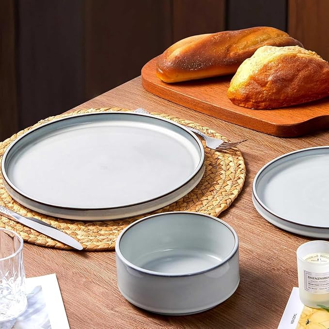 LIANYU 18 PCS Dinnerware Sets for 6, Stoneware Dinner Plates and Bowls Set | - Image 8
