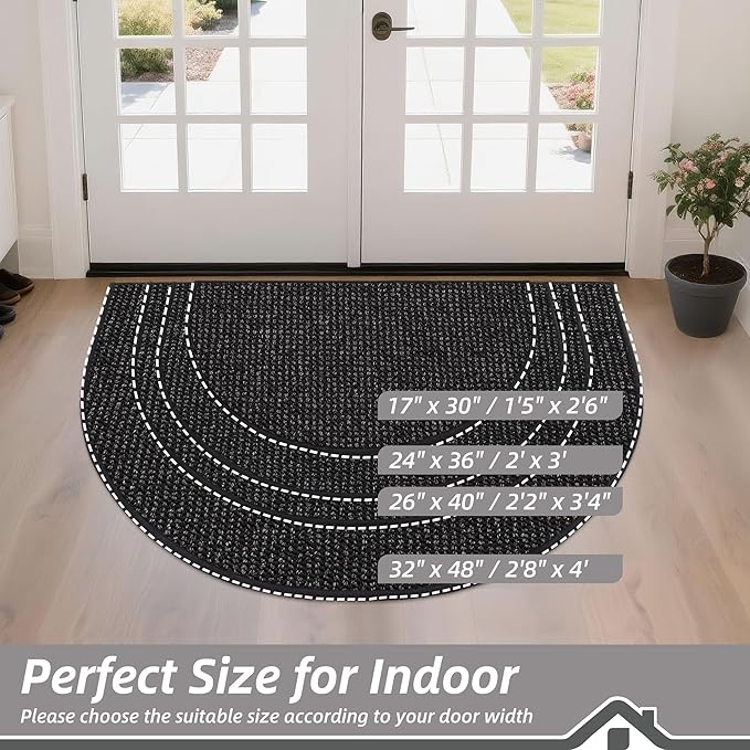 BEQHAUSE Dirt Trapper Door Mat 17" x 30" Half Circle Non Slip Washable Doormats - Image 2