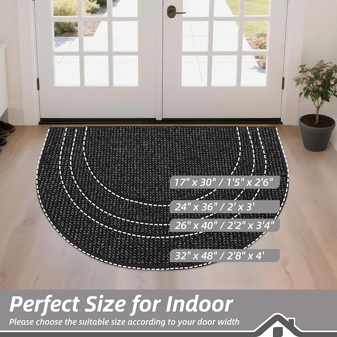 BEQHAUSE Dirt Trapper Door Mat 32" x 48" Half Circle Non-Slip Washable Doormats - Image 2