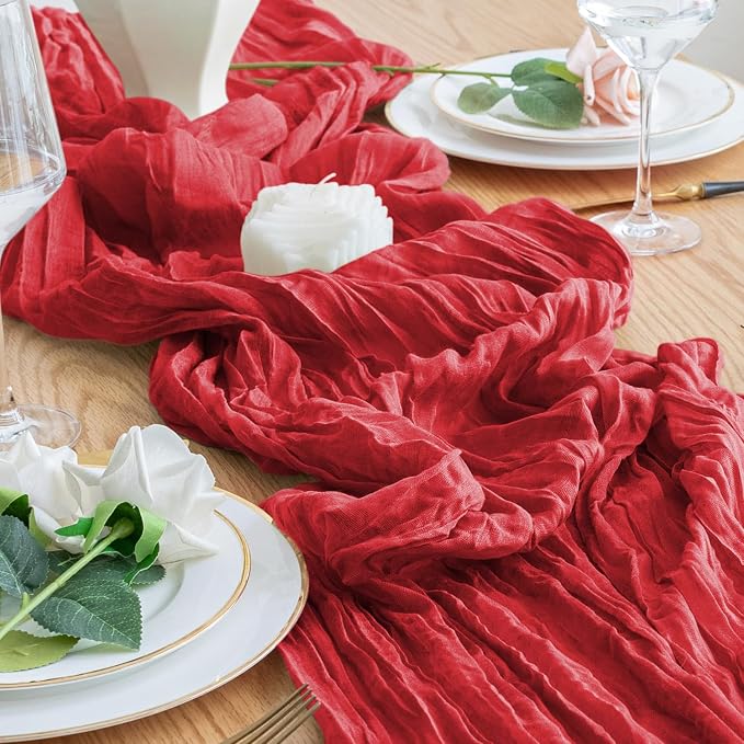 Cheesecloth Table Runner 10FT Red Boho Gauze Rustic Sheer Runners | Cheese - Image 5