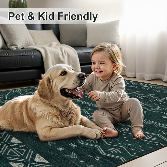SERISSA 5x7 Area Rugs for Living Room, Washable Non-Slip Dark Green Boho Rug - Image 6