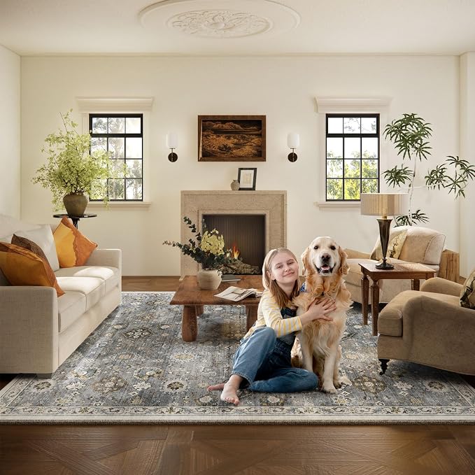 Machine Washable Rug for Living room: 6x9 Area Rugs Boho Vintage Rugs Stain - Image 6
