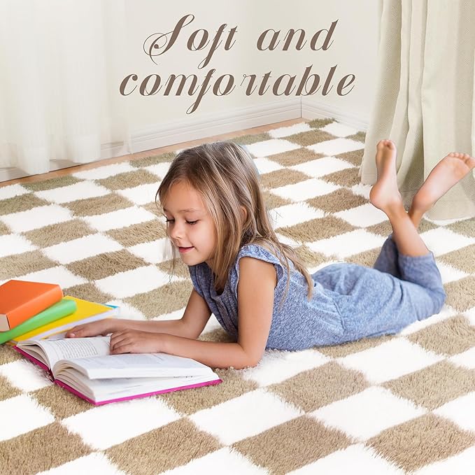 Super Soft Rug for Bedroom, 6x9 Ft Beige and White Area Rug Classic Checkered - Image 5