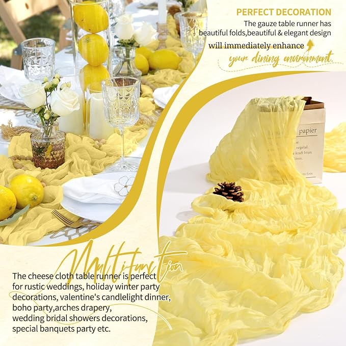30 Pack Cheesecloth Table Runner 10FT Light Yellow Table Runner Boho Gauze - Image 6