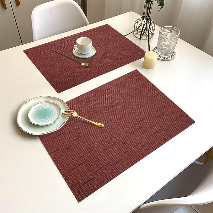 Red Vinyl Placemats Set of 6, Heat Resistant Table Placemats | 18x12 inch place - Image 6
