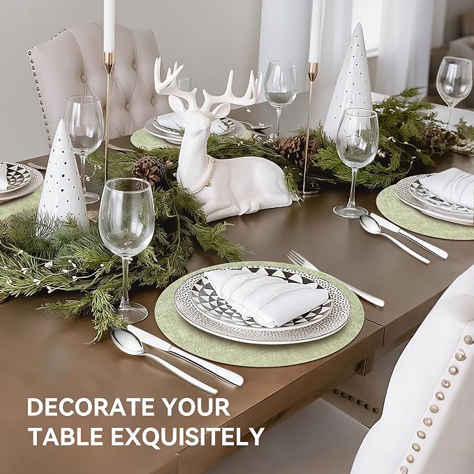 13" Round Placemats Set of 6, Reversible Faux Leather Heat Resistant Table Mats - Image 6