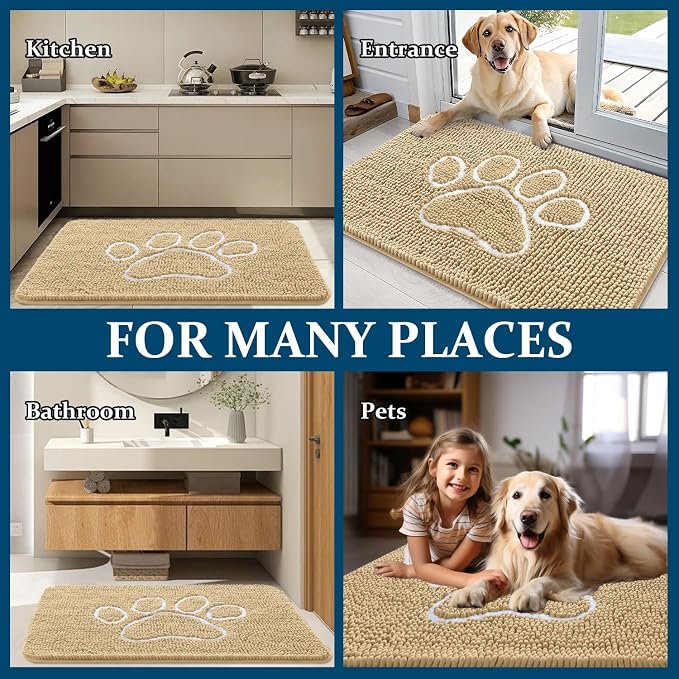 OLANLY Dog Door Mat for Muddy Paws 54x32, Paw Print Design, Absorbs Moisture - Image 8