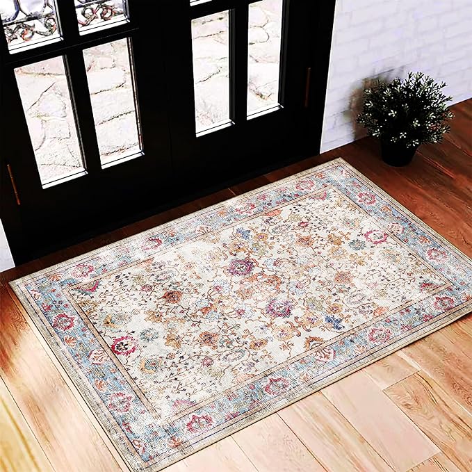 CHAMPLANT Area Rug 2'x3' Washable Rug Door Mat Vintage Distressed Doormat by CHAMPLANT