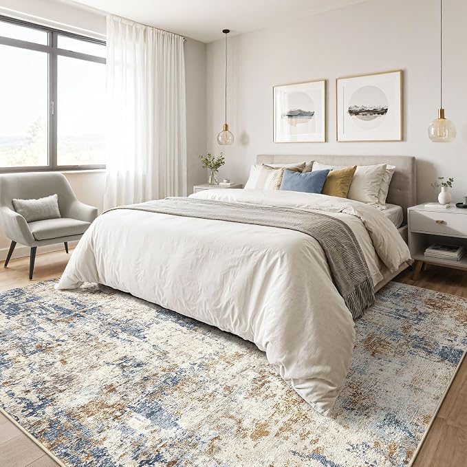 5x8 Area Rug Washable Rugs: Living Room Large Abstract Modern Soft Stain - Image 4