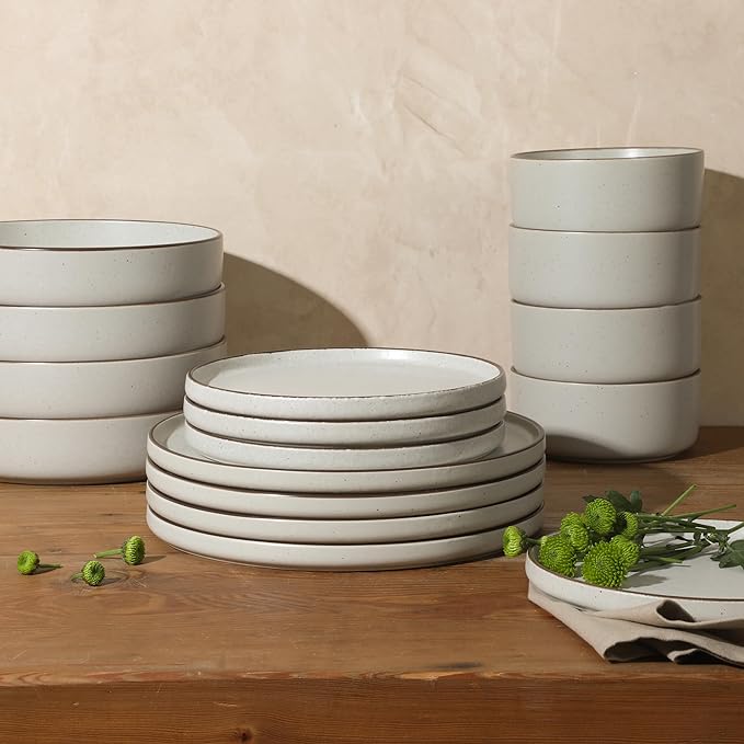 Gibson Elite Gelston Stoneware Matte Reactive Glaze 16 Piece Plates and Bowl - Image 4