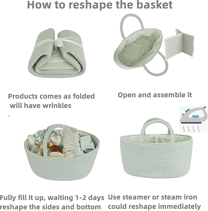 Diaper Caddy Organizer Cotton Rope Baby Basket Nursery Storage and Portable Tote Bag for Car Ideal Baby Shower Gifts and Registry Must-Have for Newborn Essentials light green