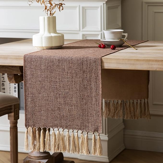Brown Table Runners 108 Inches Long, Burlap Linen Style Rustic Farmhouse Table by ZEEMARTONLINE
