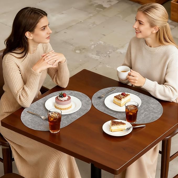 Placemats Set of 4, 11.8 x 17 Inch, Light Grey | Heat Resistant Oval Faux - Image 7