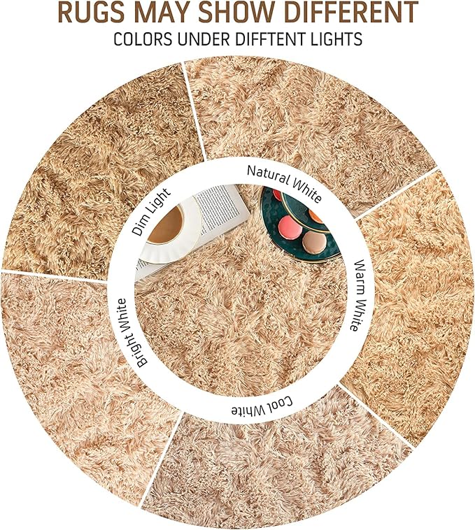 BENRON Fluffy Beige Rugs for Living Room Bedroom 4x6, Soft Plush Fuzzy Shaggy - Image 5