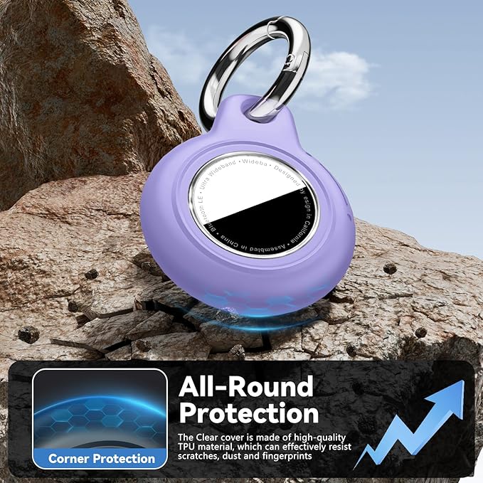 Upgrade Waterproof 2 Pack Airtags Holder with Apple Airtags Keychain, Hard PC Air Tag Case, Anti-Scratch & Shock Air tag Holder, Men's Women's Keyrings & Keychains -Black+Purple