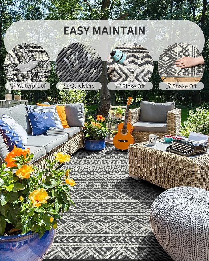 MontVoo Outdoor Rug Carpet Waterproof 10x14 Outdoor Patio Rug Mat Reverisble - Image 2