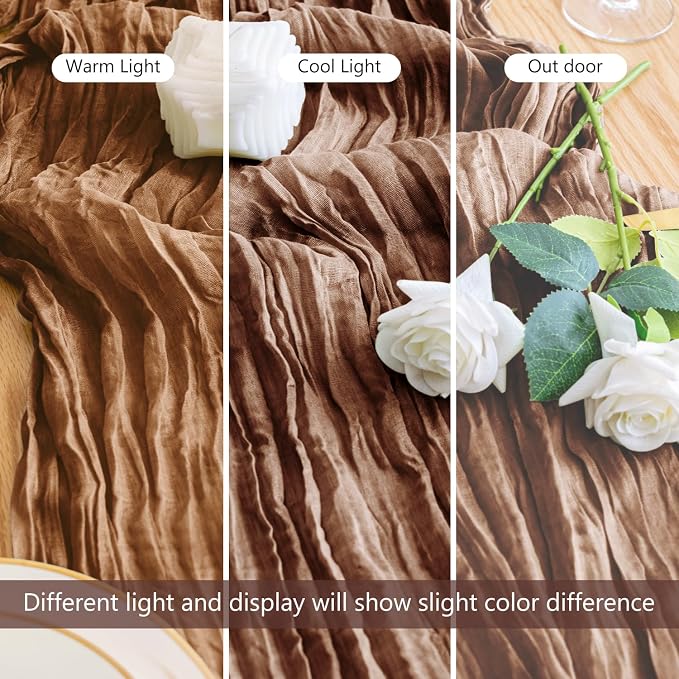 Cheesecloth Table Runner 10FT Brown Boho Gauze Rustic Sheer Runners | Cheese - Image 5