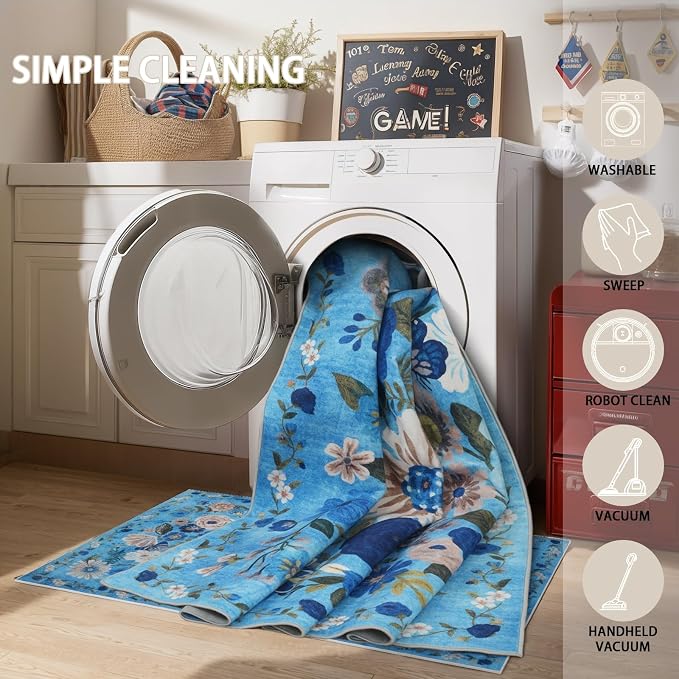 Floral Machine Washable Rug, 3x5 Rug Non Slip Soft Bedroom Rugs - Image 5