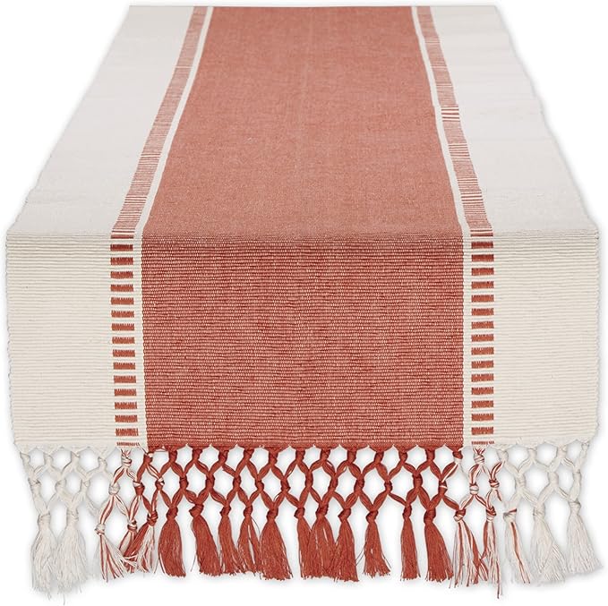 DII Dobby Stripe Table Runner, 13x72 Spice & Cream Background | Woven by DII