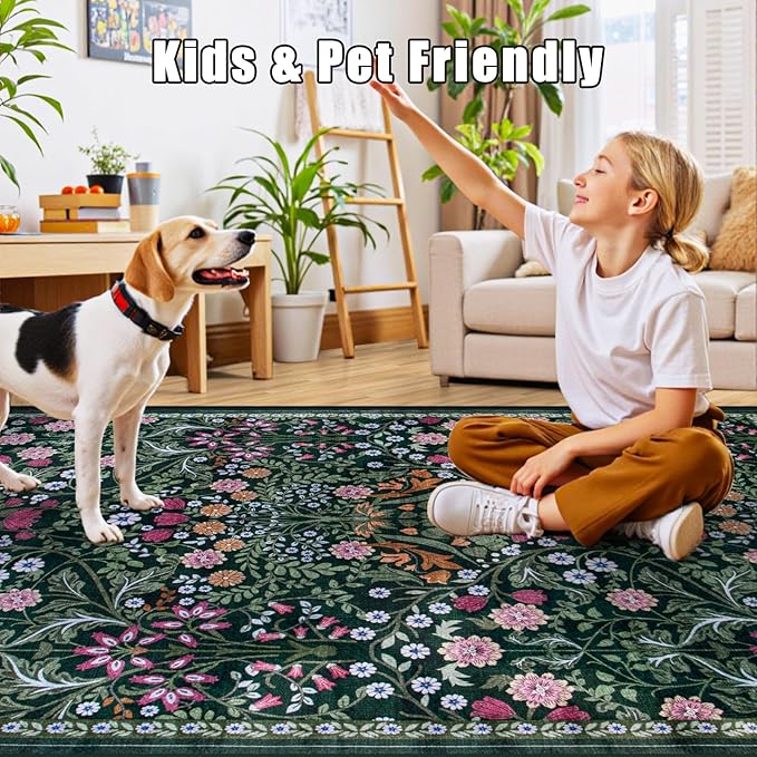 Round Area Rug for Living Room: 8 ft Floral Washable Circle Rug Soft Boho - Image 6