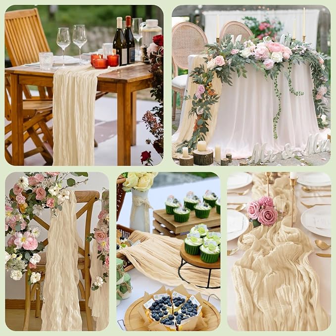 Cheesecloth Table Runner Sand 10FT Boho Gauze Runner, 3 Pack | 120 Inch Cheese - Image 7