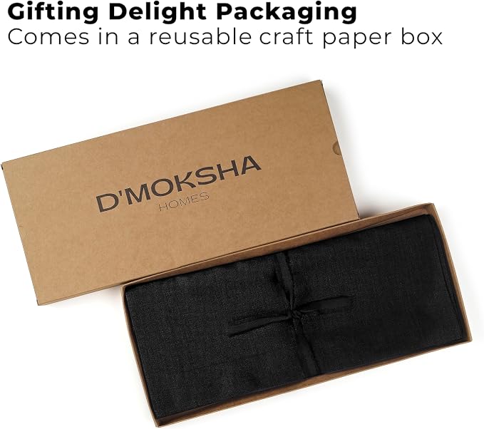 Classic Linen™ by D'Moksha Black Table Runner 36 Inches, 100% Pure Linen - Image 5