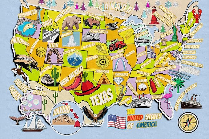 Educational USA Map Area Rug 5x7, Playroom Bedroom Classroom Rug - Image 8