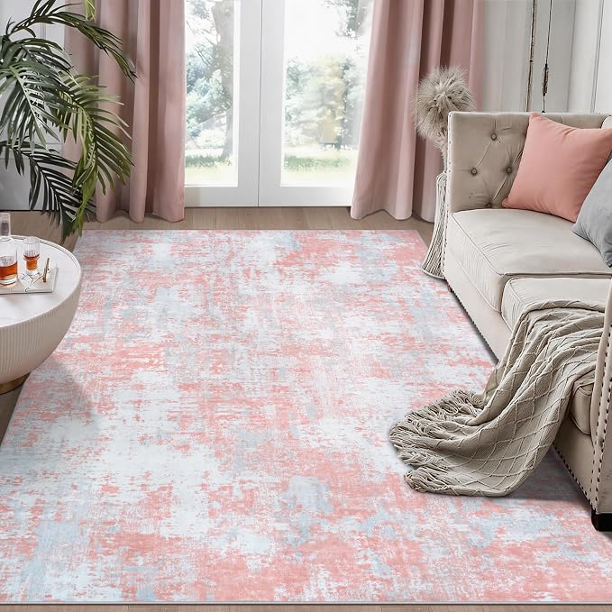Pink Rug Carpet 6x9 Area Rugs for Bedroom Girls: Washable Modern Rug for Living by Aelenmu
