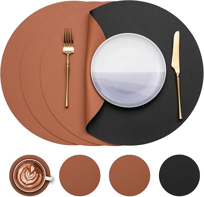 Myir JUN 15 Inches Round Placemats Set of 4 Faux Leather Place Mats | by MyirJUN
