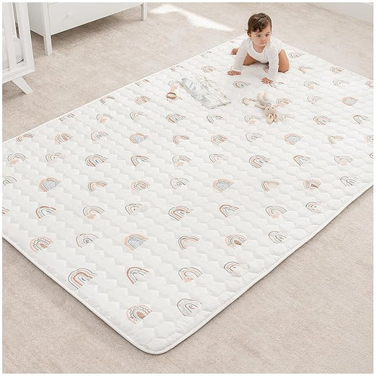 Comfy Cubs Rectangle Kids Play Mat - Large 60 x 96 inches Soft Quilted Baby Floor Mat with Non-Slip Bottom - Plush Design for Toddlers' Playtime and Relaxation - Comfortable and Durable - Rainbow