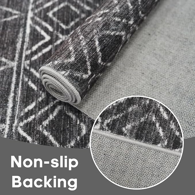 Black Moroccan 2x3 Entryway Small Area Rug | Machine Washable Low Pile Thin Non - Image 5