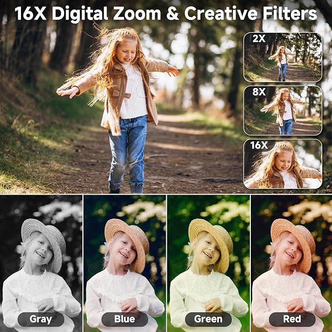 Digital Camera,4K Vlogging Camera for YouTube Autofocus 44MP FHD Camera,16X Digital Zoom Cheap Point and Shoot Digital Camera with 64GB Card for Kids Boys Girls Teens Adult Beginners,2 Batteries(Blue)