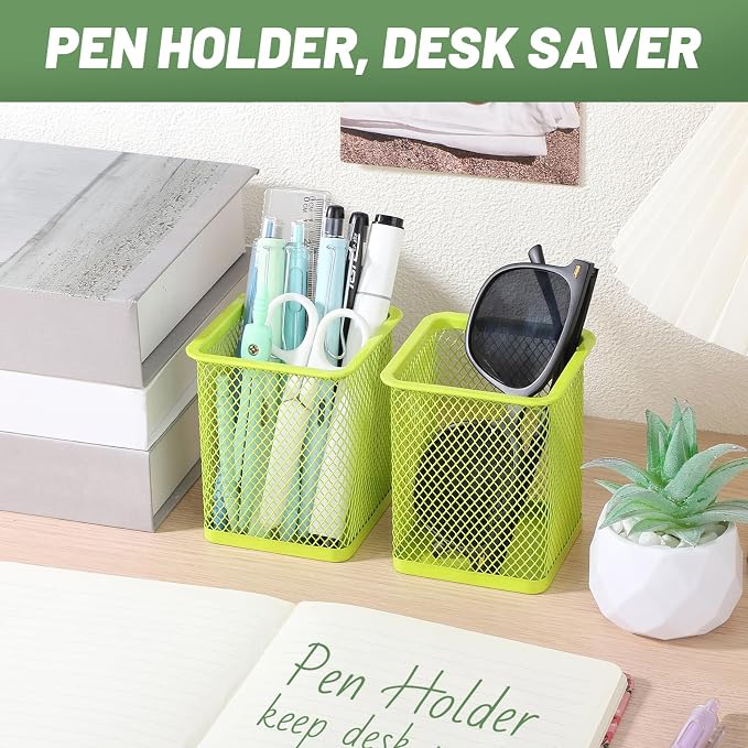 Segarty Pen Cup Holder, 3 Pack Square Light Green Pen Holder - Image 5