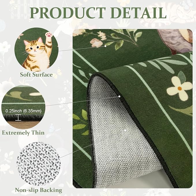 Unirea 2x3 Small Dark Green Washable Cat Area Rug, Door Mat Indoor Entrance Rug - Image 4