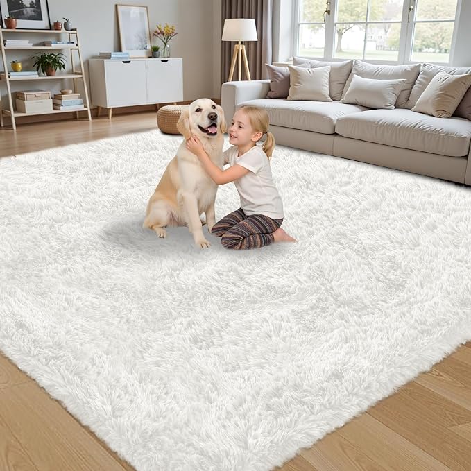 5x7 Area Rug for Living Room:Ultra Soft Fluffy Shag White Rugs, Large Fuzzy - Image 3