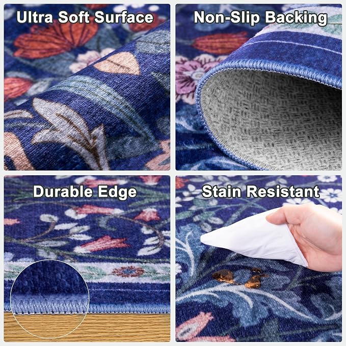 8x10 Area Rugs for Living Room: Floral Washable Rug Vintage Large Soft Boho - Image 6