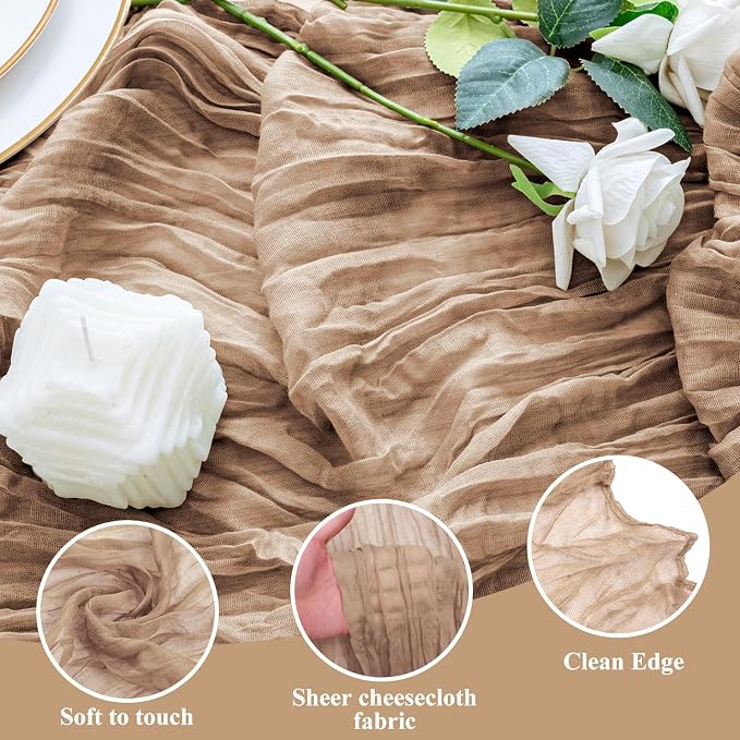 Cheesecloth Table Runner 10FT Nude Boho Gauze Rustic Sheer Table Runners | - Image 3