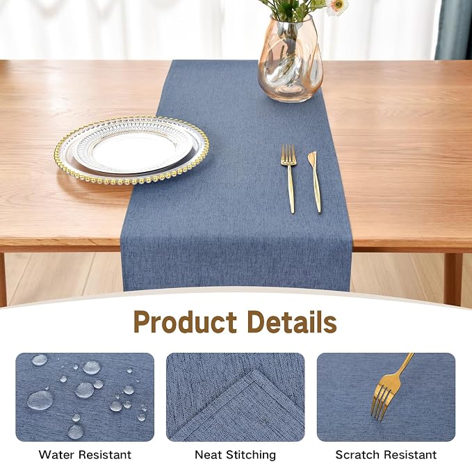 Faux Linen Table Runner Water Resistant 13 x 48 in, Coffee Table Runner - Image 3