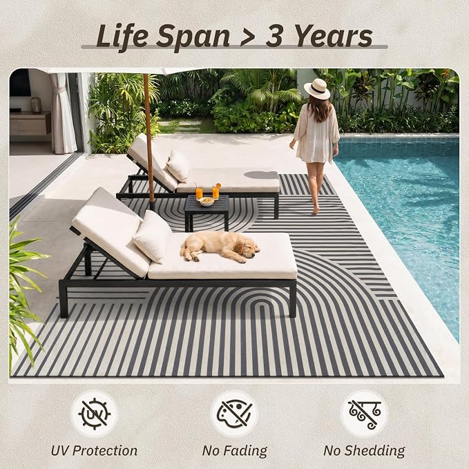 AMOAMI Outdoor Rug Patio Rug 5x8 ft Quick Dry Flatweave Textured Machine - Image 5