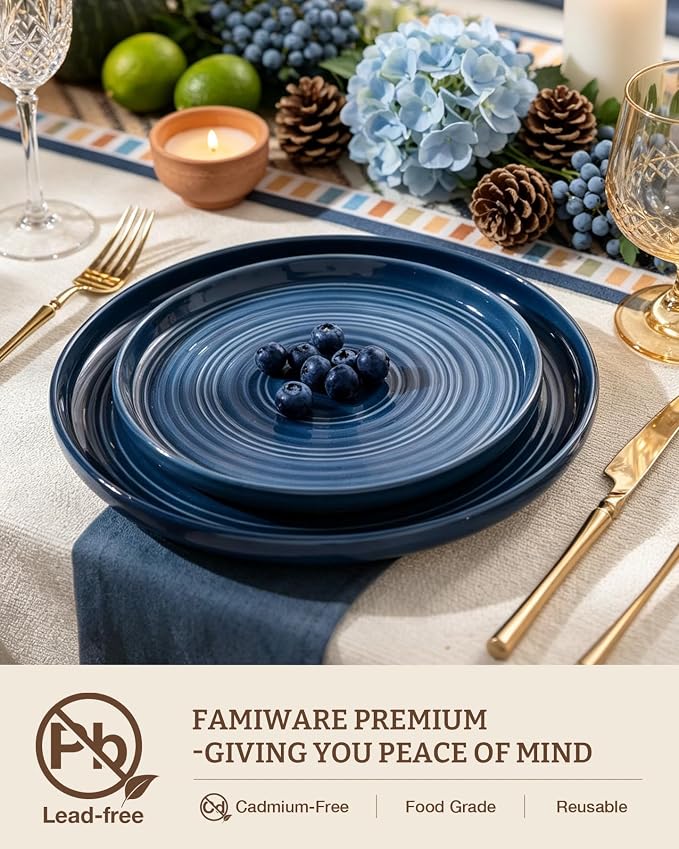 Dinnerware Set for 6, Ceramic Plates & Bowls, Abyssal Blue | 18 pcs Speckled - Image 2