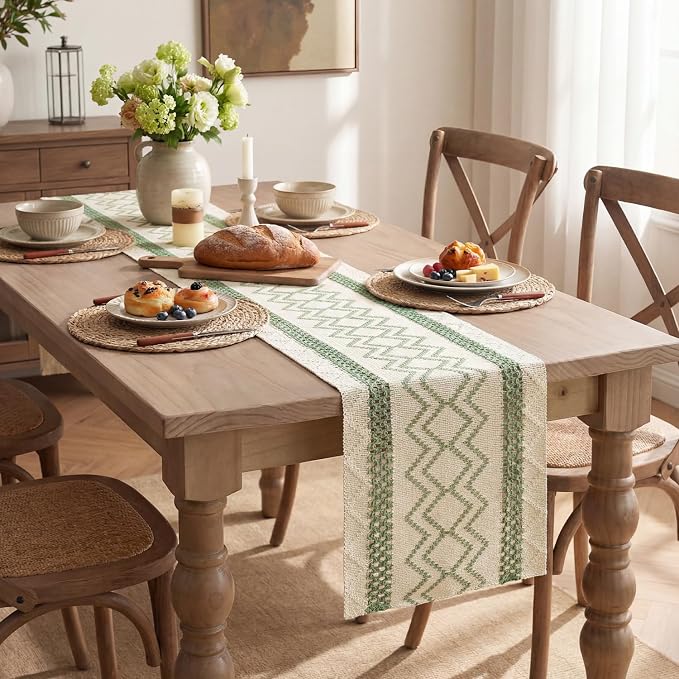 Artoid Mode Sage Green Stripe Diamond Woven Table Runner 12x72 Inch | Holiday - Image 5