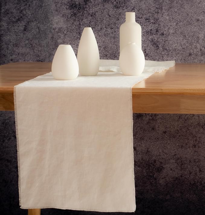 Table Runner with Fringe- 14x120 Inch Off White, 100% Pure Linen Table Runner - Image 3
