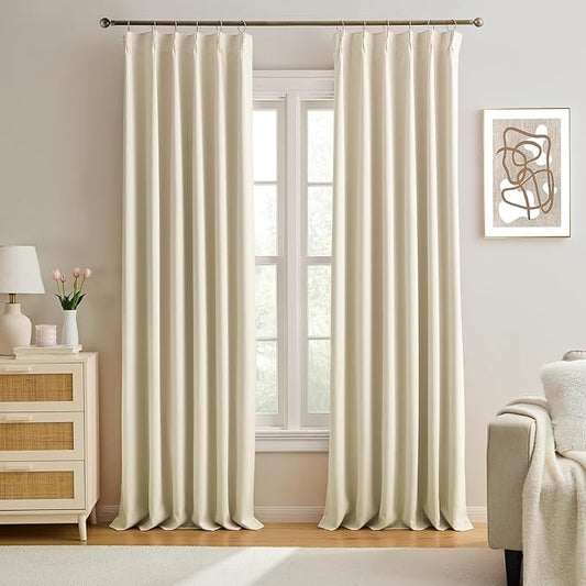 KEQIAOSUOCAI Large Pletaed Curtains 126 Inches Long,(Each 40x2 Panel 80 Widex126 Tall Cream Beige) Extra Length Burg Heat&Cold Blocking Black Out Curtains for Dining Room