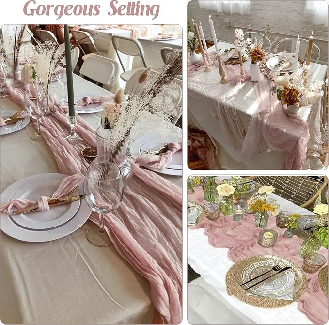 Dusty Pink 10FT Cheesecloth Table Runner Boho Gauze Fabric Table Runner Rustic - Image 7
